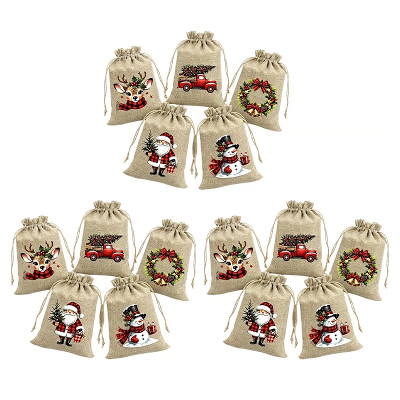 🔥 Limited Time – 50% Off 🔥Christmas Drawstring Gift Bags – Festive Santa & Reindeer Prints