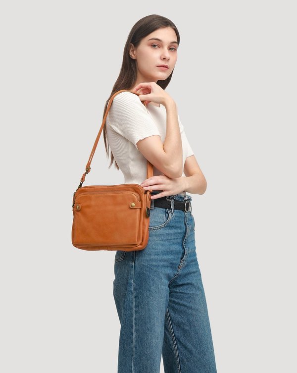 Three Layer Leather Crossbody Shoulder Clutch Bag