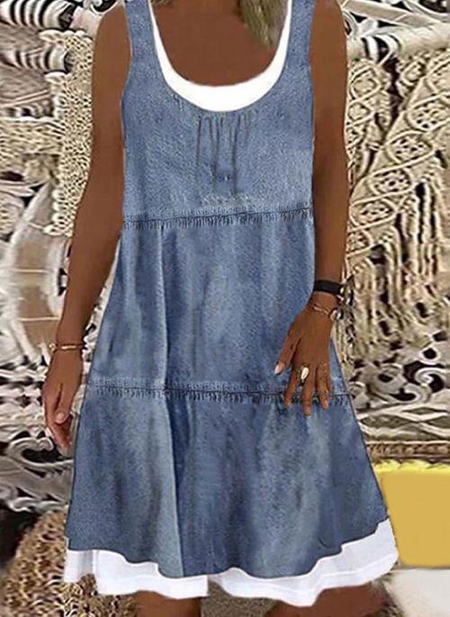 DS11053 Casual Solid Tunic Round Neckline A line Dress