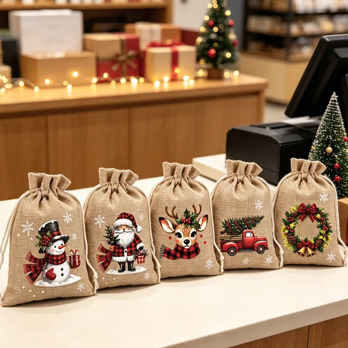 🔥 Limited Time – 50% Off 🔥Christmas Drawstring Gift Bags – Festive Santa & Reindeer Prints