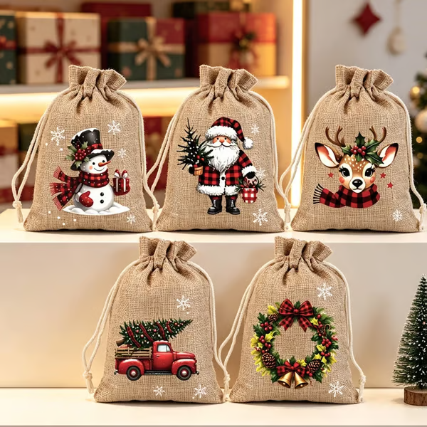 🔥 Limited Time – 50% Off 🔥Christmas Drawstring Gift Bags – Festive Santa & Reindeer Prints