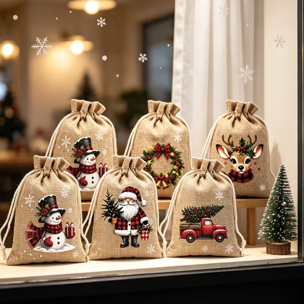 🔥 Limited Time – 50% Off 🔥Christmas Drawstring Gift Bags – Festive Santa & Reindeer Prints