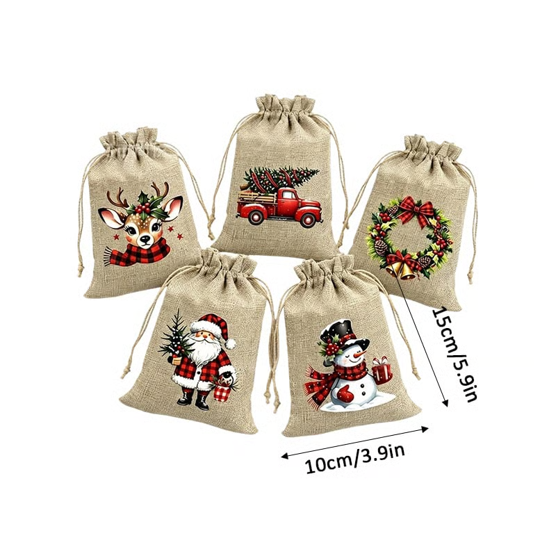 🔥 Limited Time – 50% Off 🔥Christmas Drawstring Gift Bags – Festive Santa & Reindeer Prints