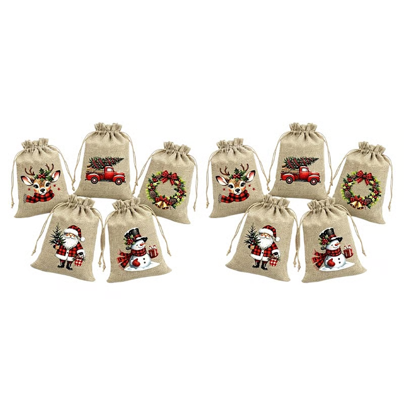🔥 Limited Time – 50% Off 🔥Christmas Drawstring Gift Bags – Festive Santa & Reindeer Prints