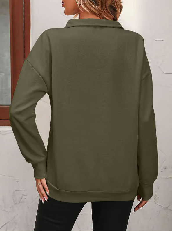 Womens Zip-Up Dropped Shoulder Sweatshirt