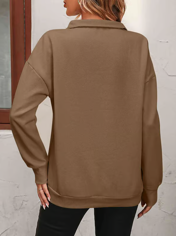 Womens Zip-Up Dropped Shoulder Sweatshirt