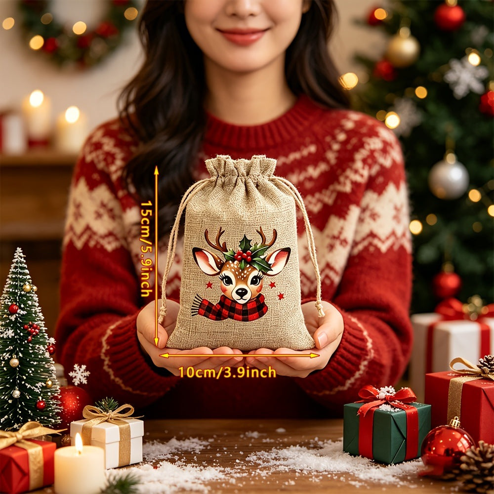 🔥 Limited Time – 50% Off 🔥Christmas Drawstring Gift Bags – Festive Santa & Reindeer Prints