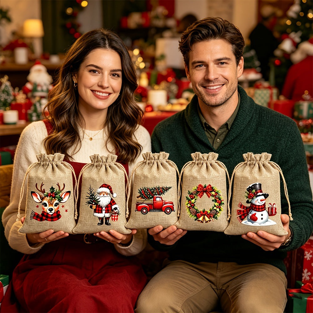 🔥 Limited Time – 50% Off 🔥Christmas Drawstring Gift Bags – Festive Santa & Reindeer Prints