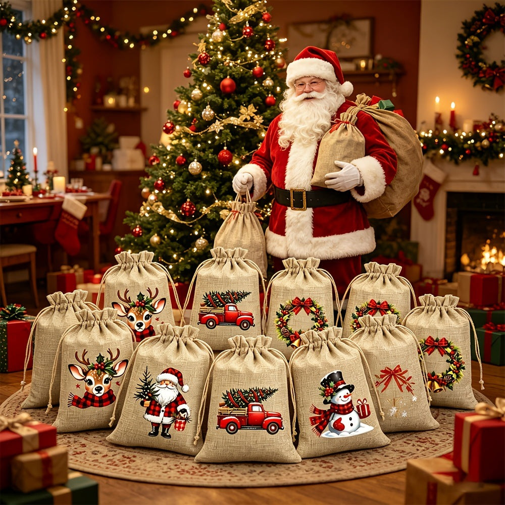 🔥 Limited Time – 50% Off 🔥Christmas Drawstring Gift Bags – Festive Santa & Reindeer Prints