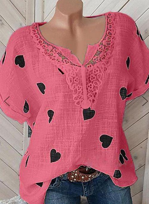 BL10377 Geometric Casual V Neckline Short Sleeve Blouses