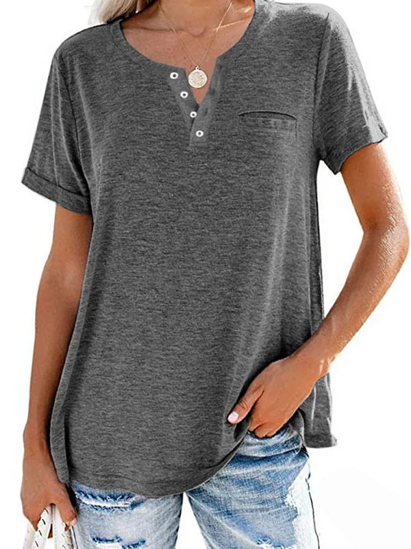 Fashion Solid Color Pocket Short Sleeve T Shirt