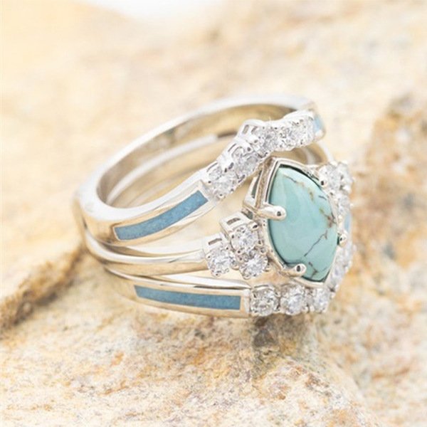 Sterling Silver Natural Turquoise Diamond Ring
