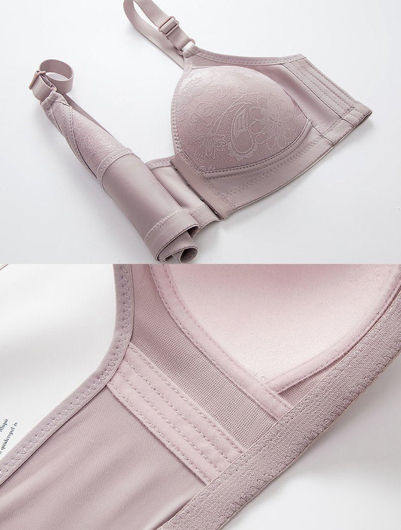 Sexy Pattern Front Buckle Gathered Bra