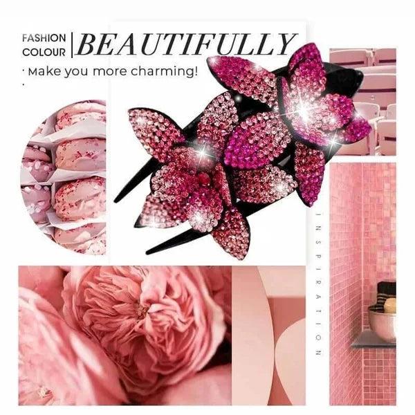 Rhinestone Double Flower Hair Clip