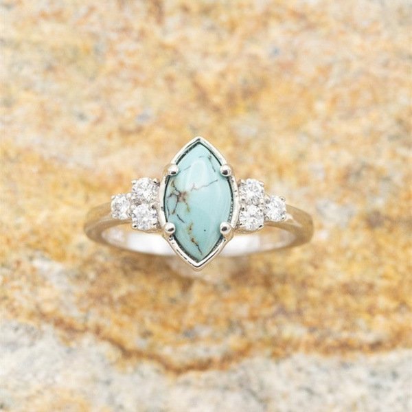 Sterling Silver Natural Turquoise Diamond Ring