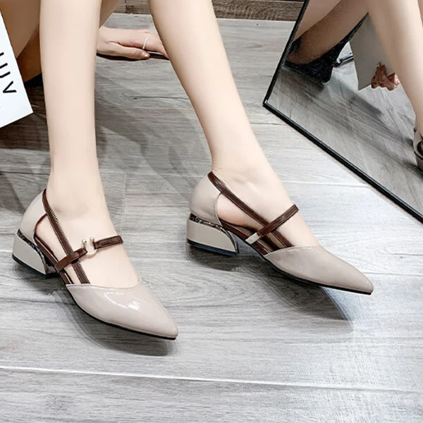 One Word Buckle Fashion Leather Shoes