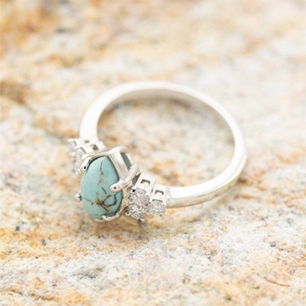 Sterling Silver Natural Turquoise Diamond Ring