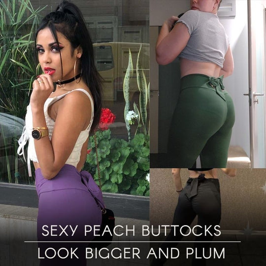 Bow Solid Color Fitness Sports Leggings Womens High Waist Slim Peach Hip Elastic Yoga Pants