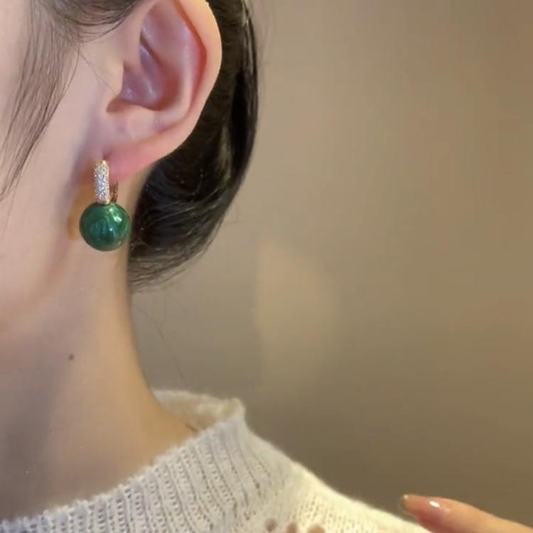 Micro Inlaid Zirconium Green And White Shell Beads Earrings
