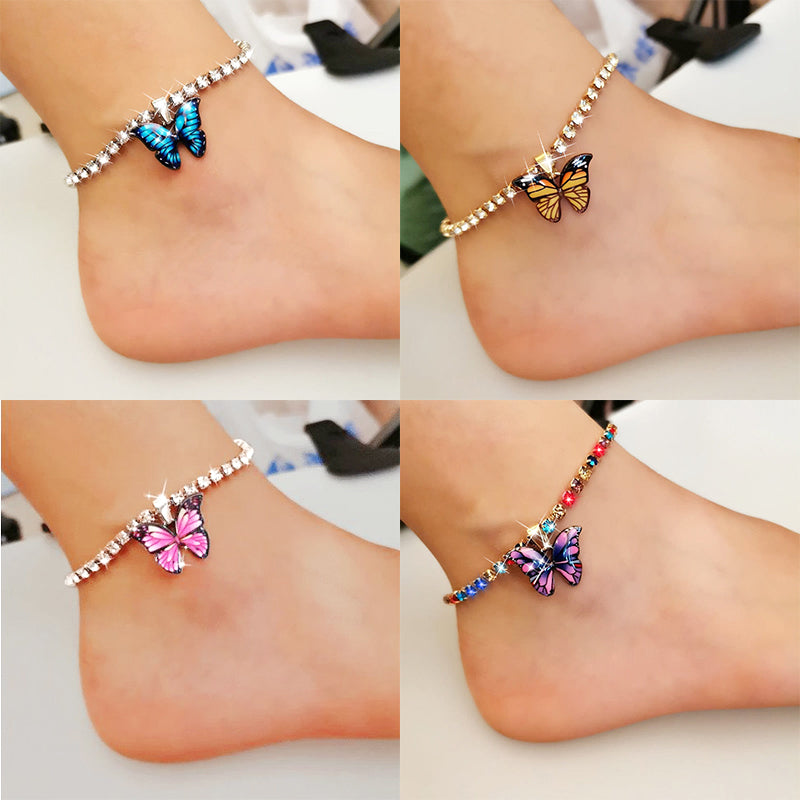 Butterfly rhinestone anklet