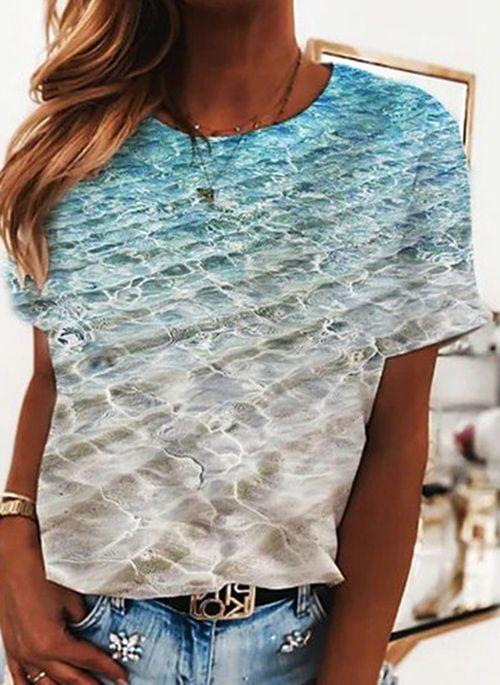 BL10367 Color Block Casual Round Neckline Short Sleeve Blouses
