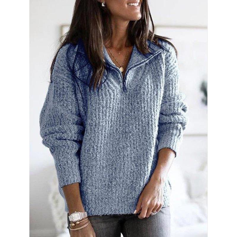 Casual Solid Zipper Warm Sweaters