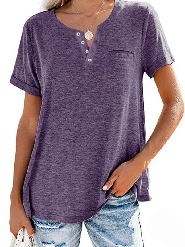 Fashion Solid Color Pocket Short Sleeve T Shirt