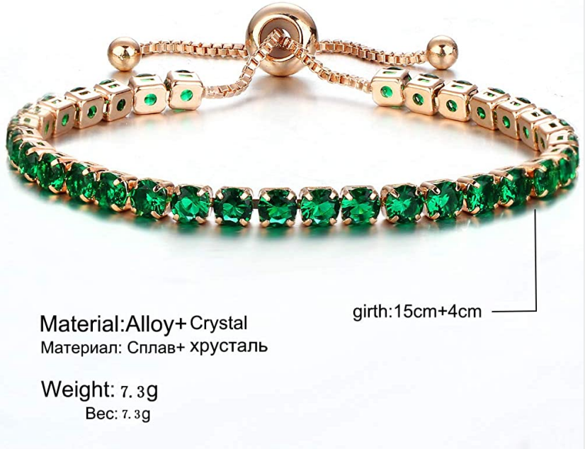 Adjustable Rose Gold Emerald Green Bracelet