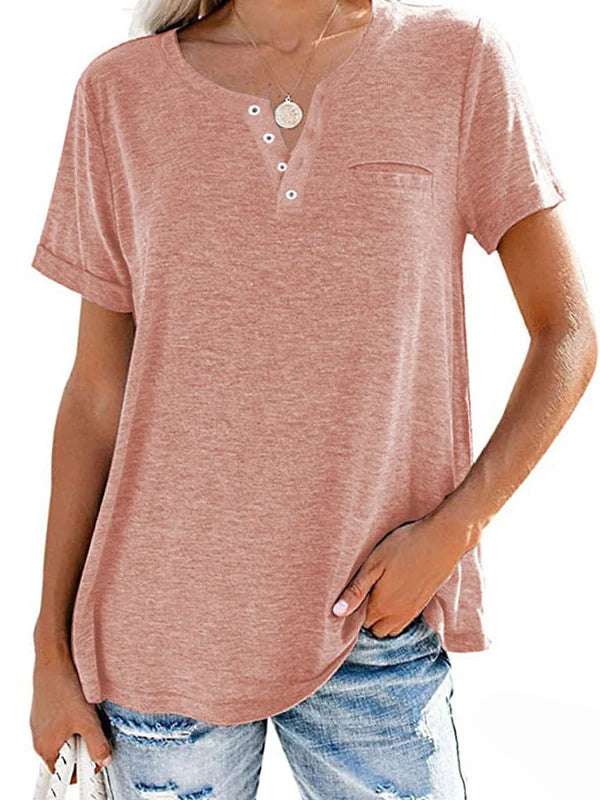 Fashion Solid Color Pocket Short Sleeve T Shirt