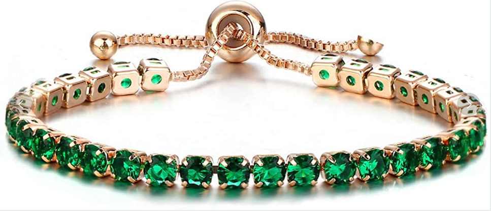 Adjustable Rose Gold Emerald Green Bracelet