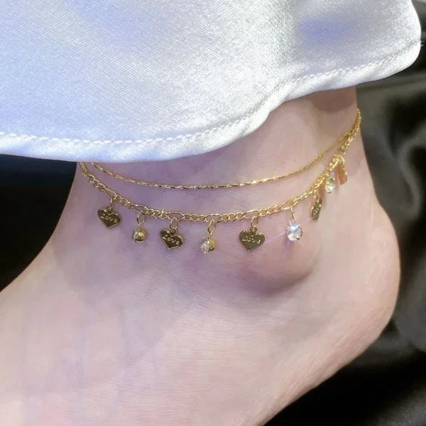 💖Summer Hot Sale🌹Double Layer Heart Anklet