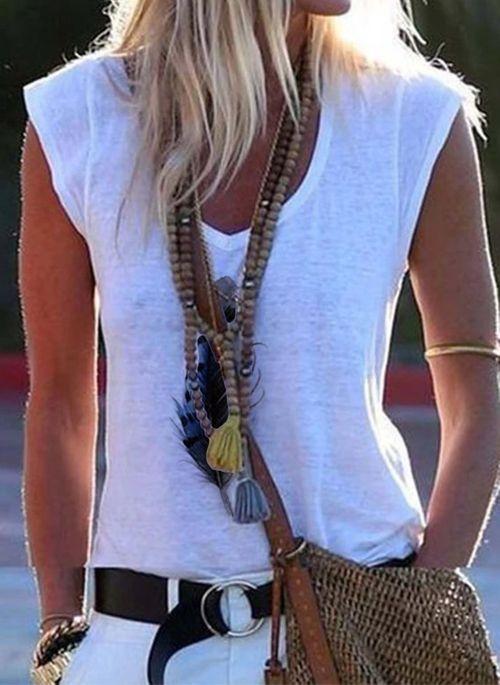 TP10259 Color Block V Neckline Cap Sleeve Casual T shirts