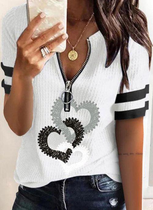 TP10266 Geometric V Neckline Short Sleeve Casual T shirts