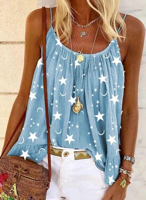 TK10114 Geometric Casual Camisole Neckline Sleeveless Blouses